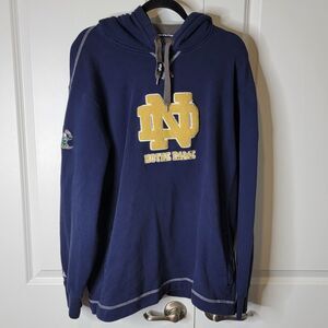Notre Dame Fighting Irish Size Lg Majestic D Pocket Embroidered Hoodie Blue Gold